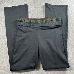 Y2K PINK Victoria's Secret Foldover Yoga Pants L Black Rainbow Rhinestone Bling